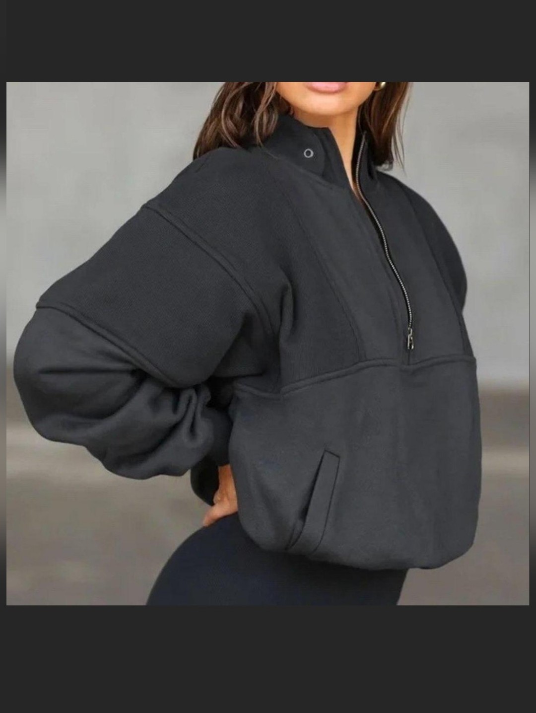 Joah Brown Retro Half Zip Charcoal Pullover - S/M